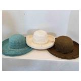 3 Nice Ladies Floppy Straw Hats brown white blue