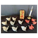 8 White Bird, 4 Red Resin Cardinal Clip-on Christm