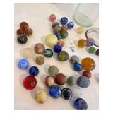 Glass top 1/2 Pint Jar, Marbles are very chipped
