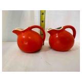 2 Miniature Ball Pitchers in Orange 3" tall