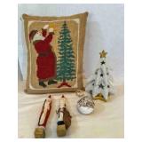 Santa Cross Stitch Pillow, Skinny Wood Santa