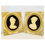 2 Cameo Framed Hard Plastic Cameo & Framed