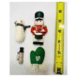 Snowman Pins, Plaster Drummer Boy Pin, Mitton that