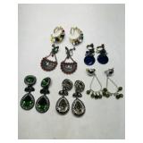 6 pr Earrings, Dangle, Rhinestone, Beads, SW style