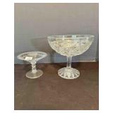 2 Stemmed Glass Compotes-4" & 7"