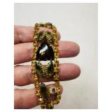 Mid Century Gold tone Bracelet Root beer & Topaz