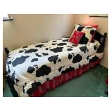 Twin Cow Pattern Comforter, Red Bandana Bed Skirt