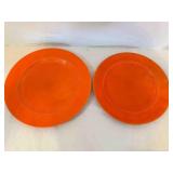 2 Orange Harlequin dinner plates, 9.25"& 10"