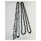 2 Long Glass Bead Necklace Black k& Brown Faceted