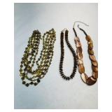3 Brown tone necklaces--Multi strand glass beads,