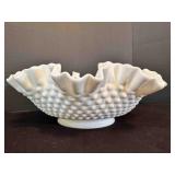 Fenton Rufflled White Hobnail Milk Glass Bowl