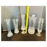 5 Tall Glass Fancy Flower Bud Vases