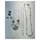 3 Silver tone Necklaces, Half Sphere Earrings, She