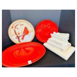 Serving Trays &Towels--2 plastic Tray, 1 metal