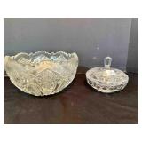 Pressed Glass Serving Bowl 8", Lidded Candy Dish