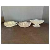 3 Pressed Glass Relish Bowls Dishes