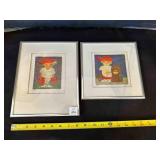 2 Framed Al Robi signed & Numbers Linocuts 5"x6"