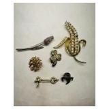 Vintage Rhinstone Brooches Pins-Rose Bud, Clover