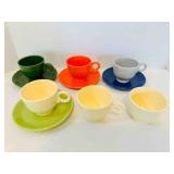 Fiesta 6 Cups & 4 Saucers, Chartreuse, gray, orang