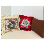 3 Pillows, 1 quilted front, 1 hand painted & signe