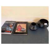1-Maria Martinez pottery vase and 2-books,