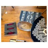 3 NATIVE AMERICAN STYLE RUGS, WOODEN OVAL BOWL