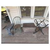 WOOD CHAIR, BASKET, TABLE FRAME