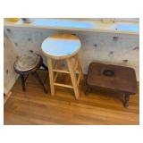 1 - WOODEN BAR STOOL - 2 - WOODEN STOOLS