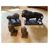 2-lion statues and 2-lion book ends,