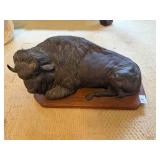 14" long Bison statue wit wood base