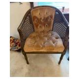 Vintage Fauz bamboo & woven cane barrel armchair
