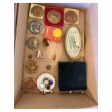 Bronze collector medallions, marbles, etc