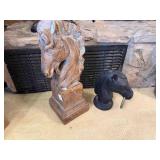 2-Horse head statues, small one is cast iron