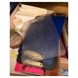 Box of clip boards, flash cards, etc