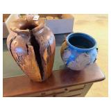 Vintage wood and pottery vase