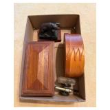 wood jewelry box, Oval wood container, figurines