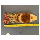 Handcrafted leath pouch with beadwork &