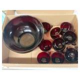RED GLASS PUNCH BOWLS AND CUPS