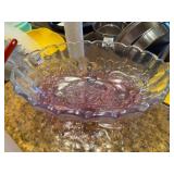 12" Pink Clear Glass Bowl - Fruit Pattern