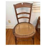Burl walnut chair with woven seat; Bedroom #1