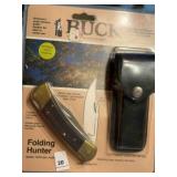 Buck Folding Hunter knive and leather sheath