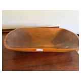 Vintage wood Corn grinding bowl; 21"