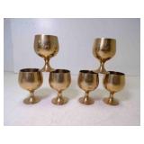 6 Vintage Mini Brass Cordial Goblets from India