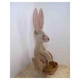 39" Tall Rustic Wood Standing Rabbit w/Basket