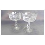 2 Elegant Vintage Beverage Crystal Glass Goblets