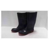 Vintage Black Rubber Boots with Textured Red Soles