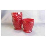 Retro Diamond-Cut Etched Red-Colored Glass Tumbler