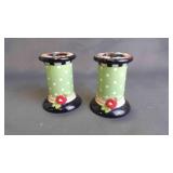 Vintage Glazed Ceramic Taper Candlestick Holders