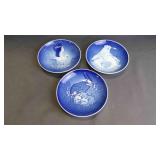 3 Beautiful Cobalt Relief Porcelain Dessert Plates