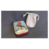 Vintage Mountie Tin Can & Cloth Draw-String Pouch